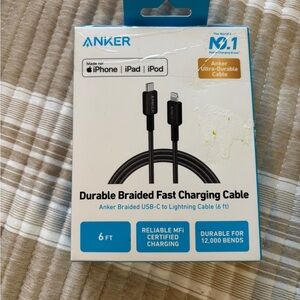 Asker Durable Braided Fast Charging Cable 6” Black NWB